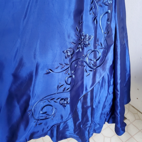 Embroidered Royal Blue Full Length Formal Strapless Dress - Picture 7 of 12